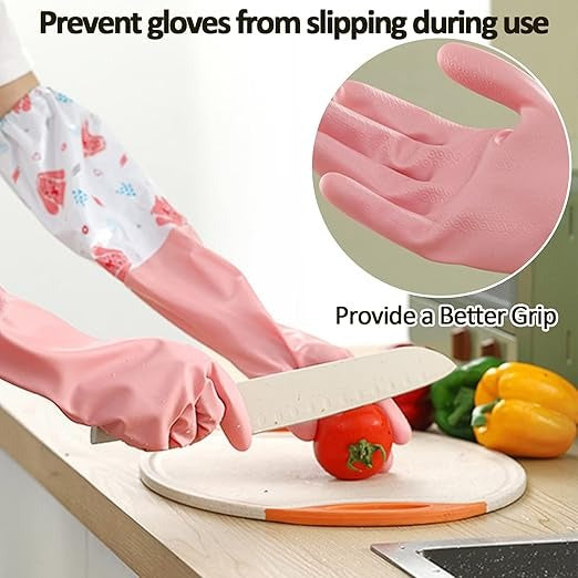 Long Reusable Dishwashing Gloves – Waterproof, Anti-Slip, Fleece-Lined