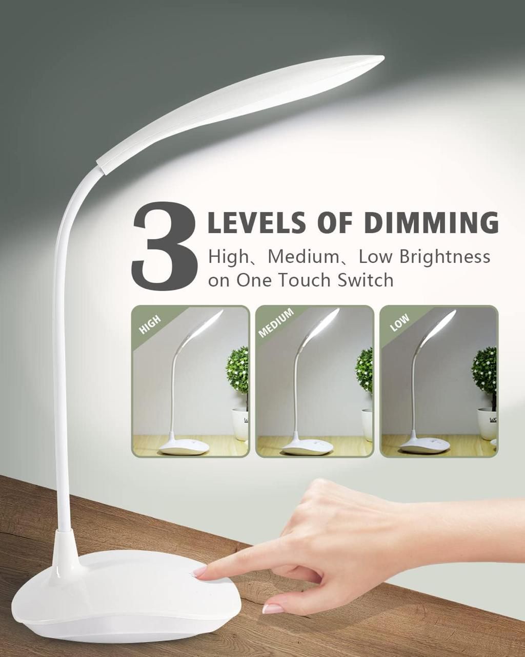 3-Level Dimming LED Desk Lamp – Touch Control, Eye-Protection Study Light