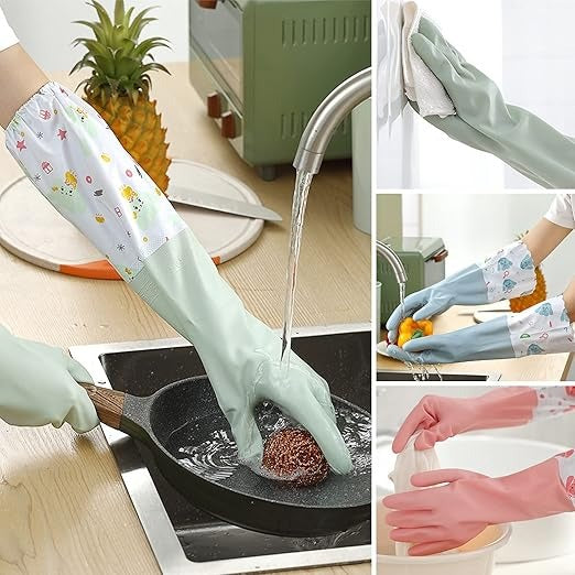 Long Reusable Dishwashing Gloves – Waterproof, Anti-Slip, Fleece-Lined