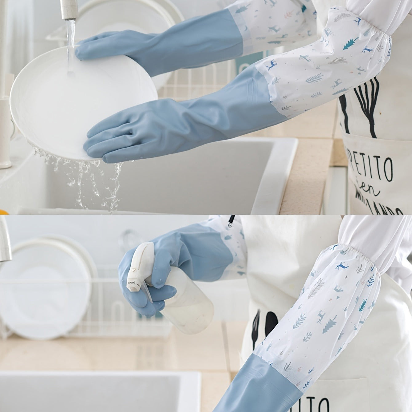 Long Reusable Dishwashing Gloves – Waterproof, Anti-Slip, Fleece-Lined