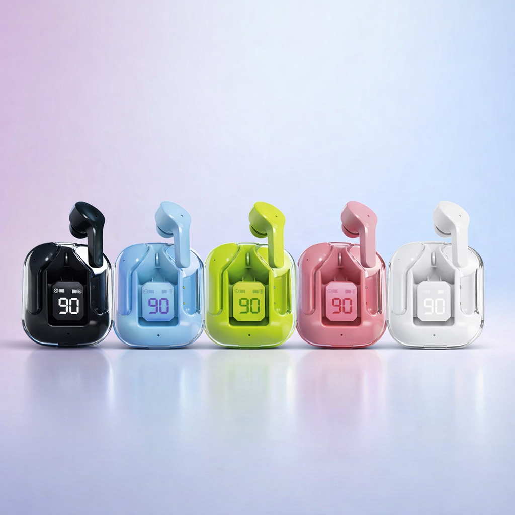 Air31 TWS Wireless Earbuds – Transparent Shell with LED Display, Bluetooth 5.3