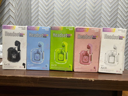 Air31 TWS Wireless Earbuds – Transparent Shell with LED Display, Bluetooth 5.3