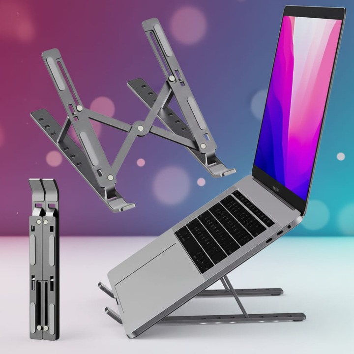 Foldable Aluminum Laptop Stand – Adjustable, Portable Desk Riser
